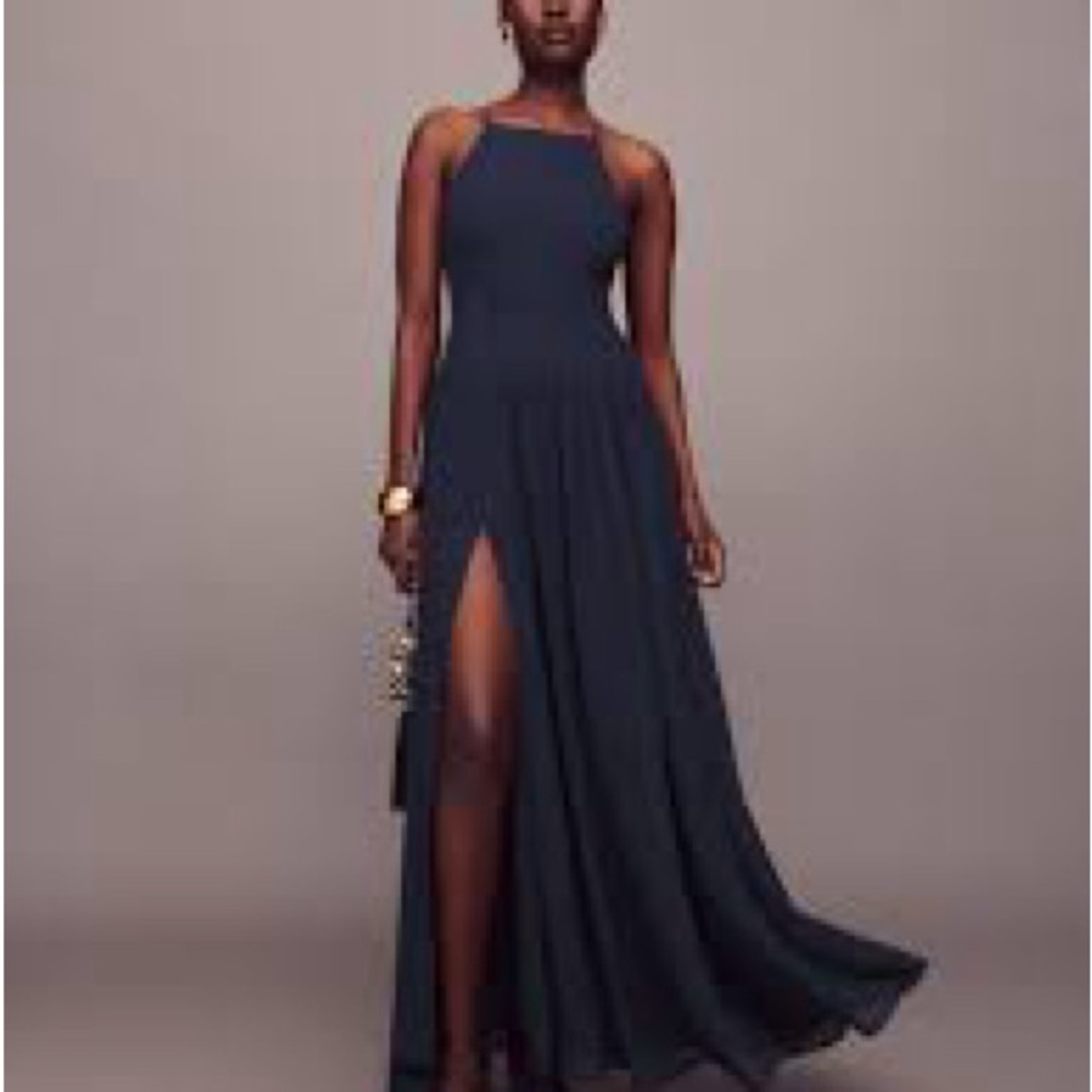 NWT Reformation Kesari Halter Front Slit Maxi Dress Midnight Blue SZ 8